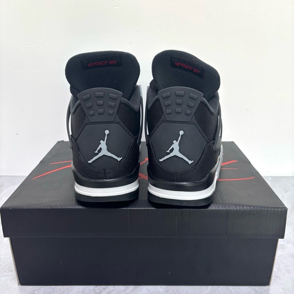 Brand New Retro 4 Black Canvas -Men’s Black/Gray Sneakers Shoes w/ Red Accents - Picture 6 of 6